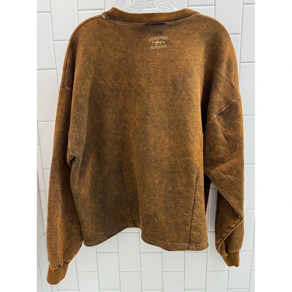 Stone Aged Rockwear Pearl snap Sweatshirt Mens XL Brown Stone Wash Feather USA